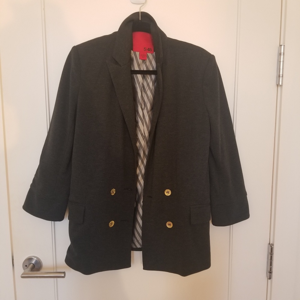 Grey oversized blazer with gold buttons